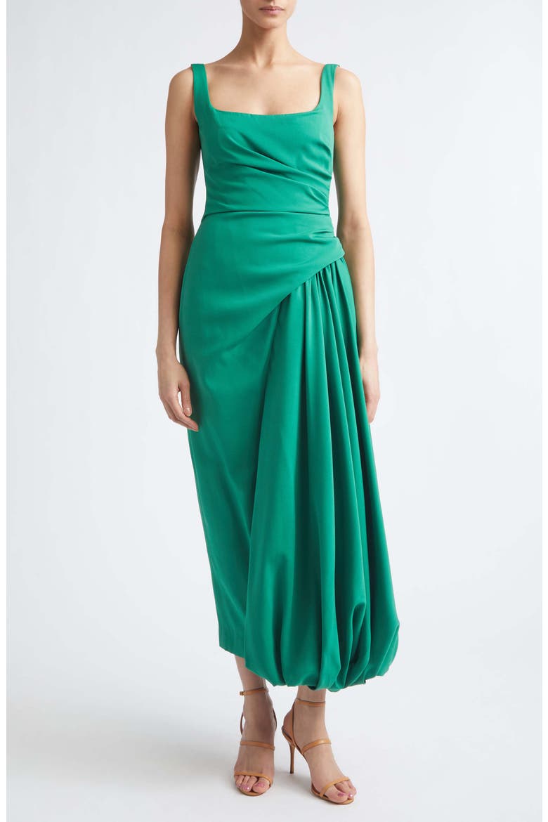 Asymmetric Faille Bubble Dress, Main, color, FERN