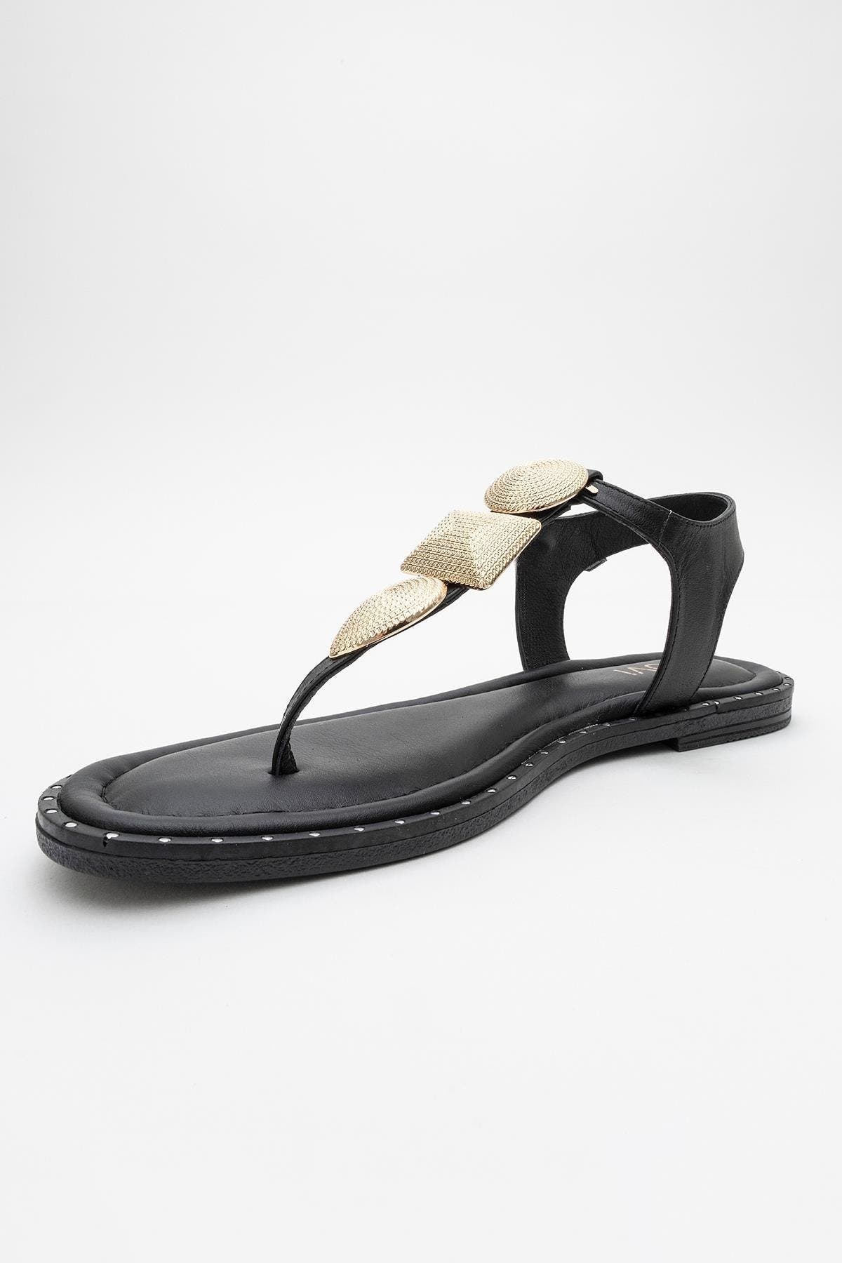 Forever & Always Shoes Giulia Leather Flat Sandal, Alternate, color, Black Leather