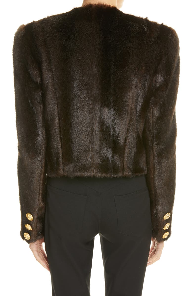 Balmain Button Detail Faux Fur Jacket, Alternate, color, 