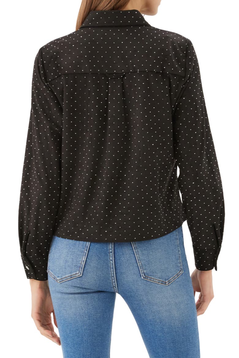 Rhinestone Faux Suede Tie Front Shirt, Alternate, color, BLACK