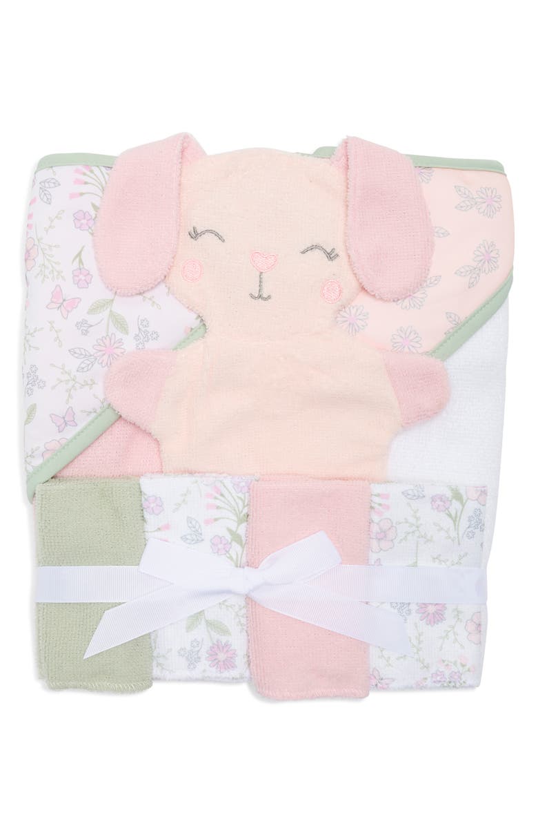 DREAMGRO 7-Piece Bunny Hooded Towel & Washcloth Set, Main, color, Pink
