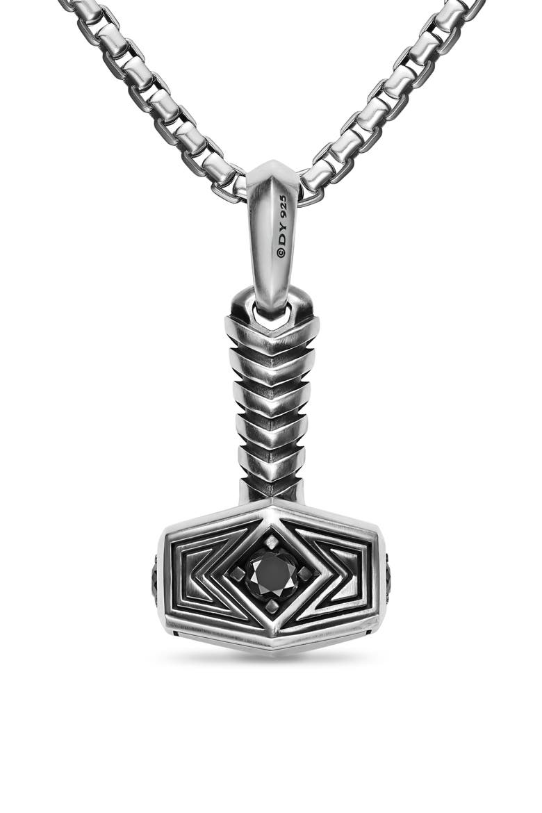 Thor Hammer Amulet in Sterling Silver with Black Diamonds, 25mm, Alternate, color, SILVER PAVE