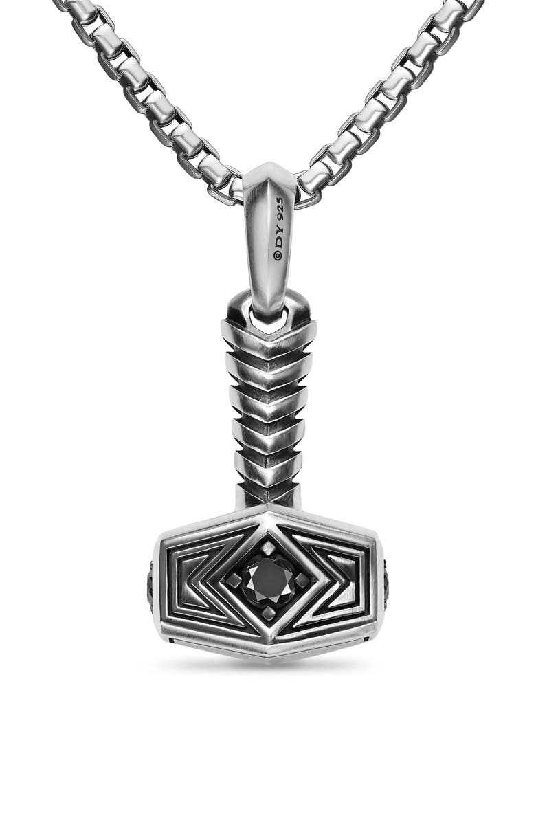 David Yurman Thor Hammer Amulet in Sterling Silver with Black Diamonds, 25mm, Alternate, color, Silver Pave