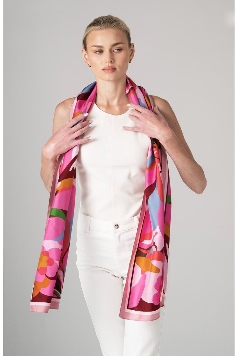 Petal Mirage Oblong Silk Scarf, Alternate, color, Pink