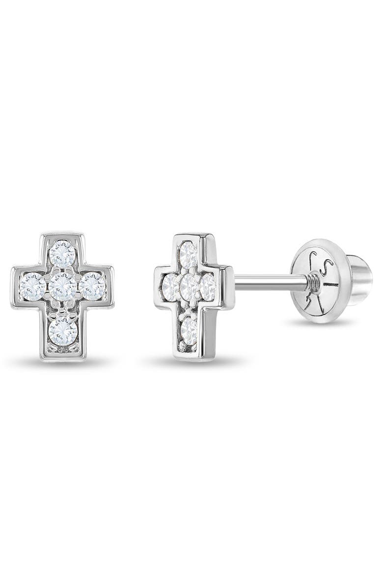 In Season Jewelry 14k Petite Jeweled Cross, Main, color, Silver