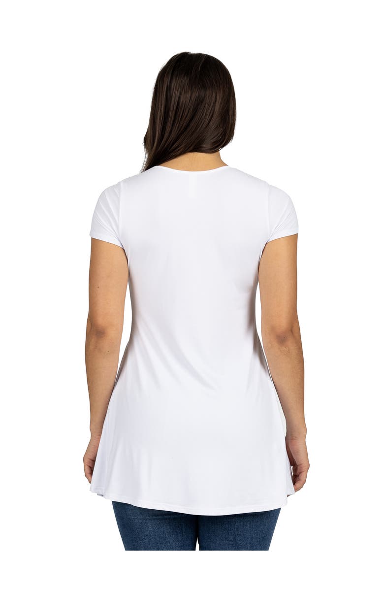 24seven Comfort Apparel Short Sleeve Loose Fit Tunic Top with V-Neck, Alternate, color, White