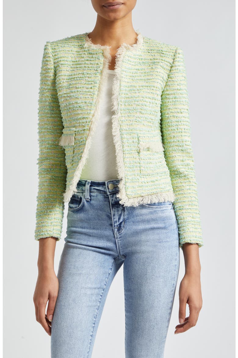 Angelina Fray Tweed Jacket, Main, color, LIGHT GREEN MULTI