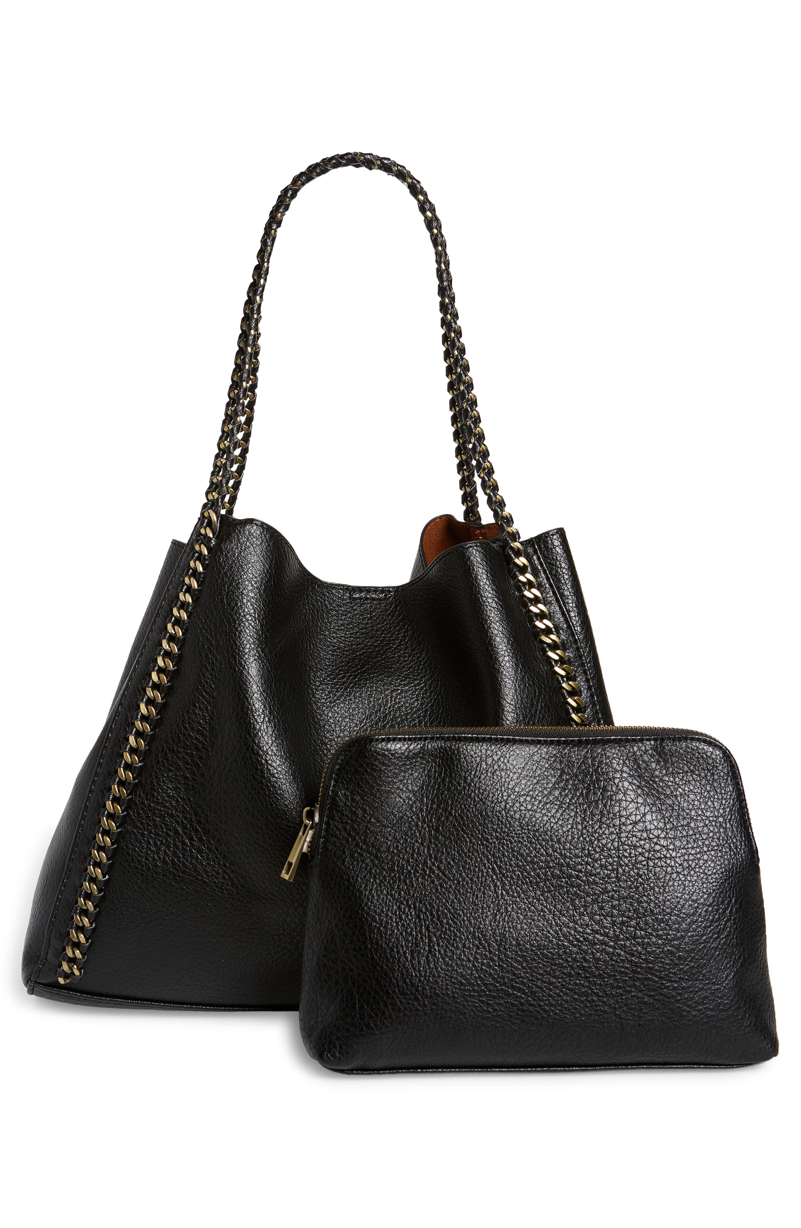 Faux Leather Tote, Alternate, color, BLACK