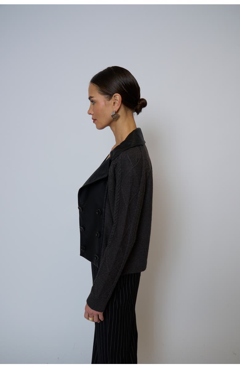 Central Park West Milan Sweater Combo Trench Jacket, Alternate, color, Black