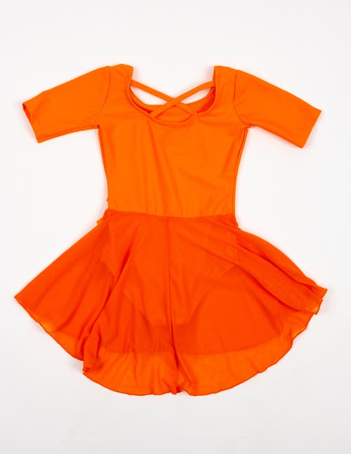 Leveret Girls Short Sleeve Skirted Leotard In Orange