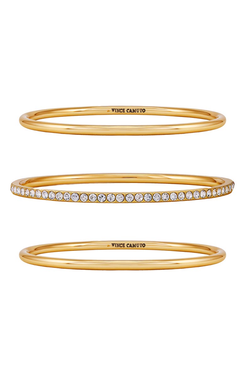 Vince Camuto Pavé Crystal Bangle Bracelet Set, Alternate, color, Gold Tone