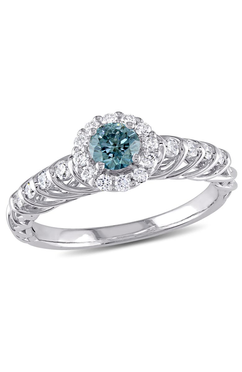 Julianna B. Blue & White Diamond Halo Ring 14k, Main, color, Diamond
