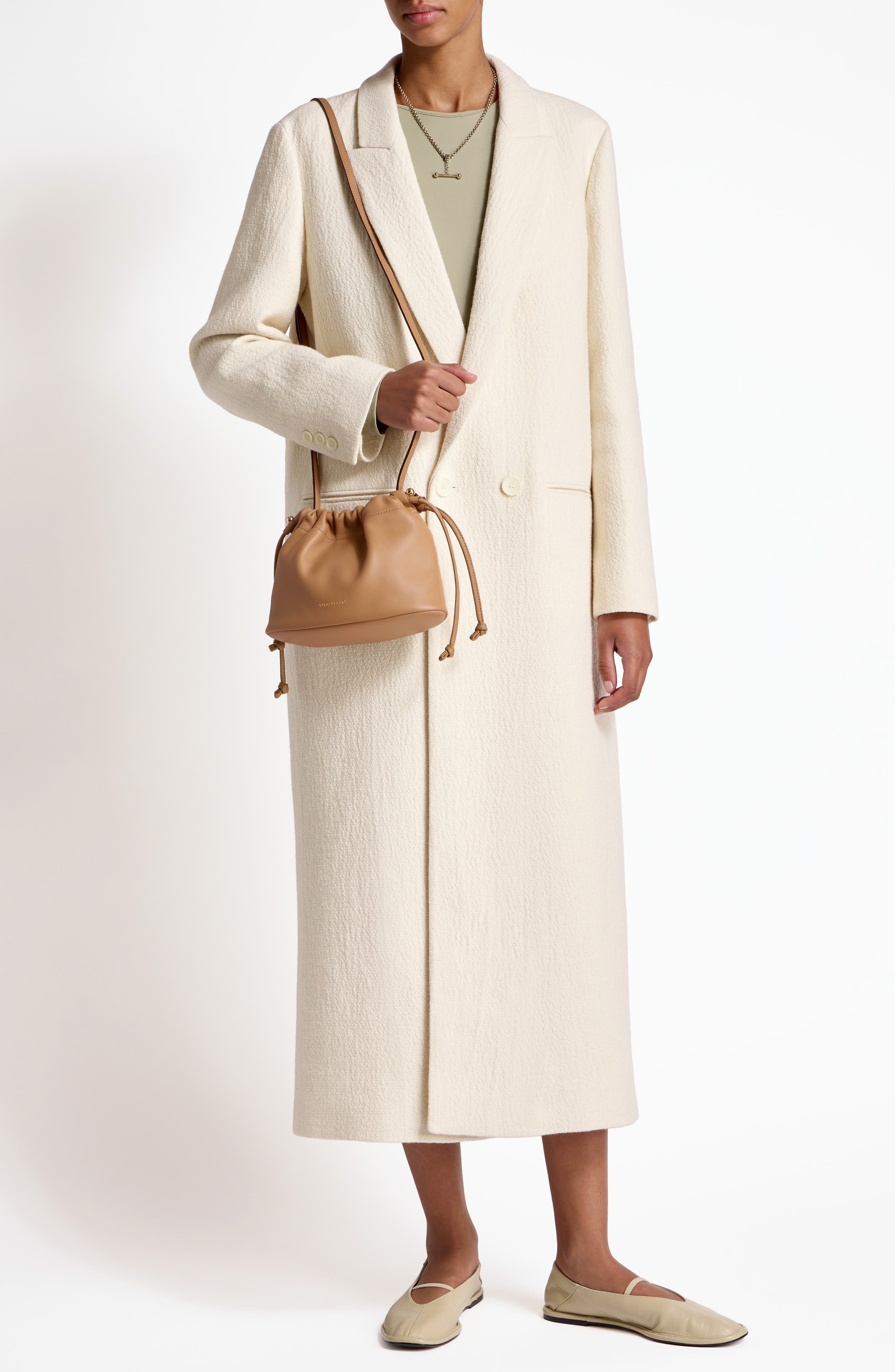 Strathberry Drawstring Soft Napa Leather Drawstring Bucket Bag, Alternate, color, Caramel