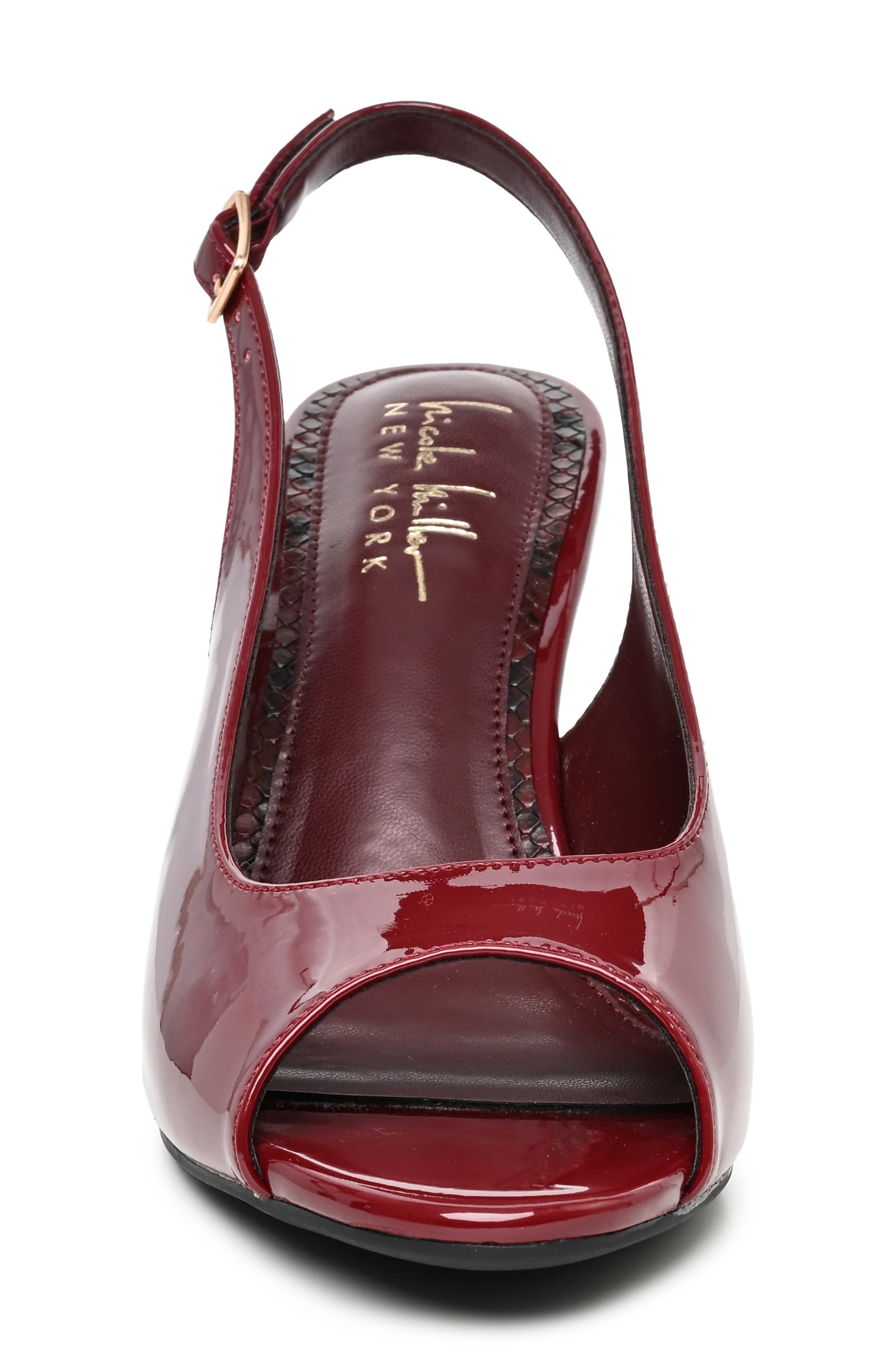 Peeps Crystal Peep Toe Slingback Pump, Alternate, color, BURGUNDY PATENT