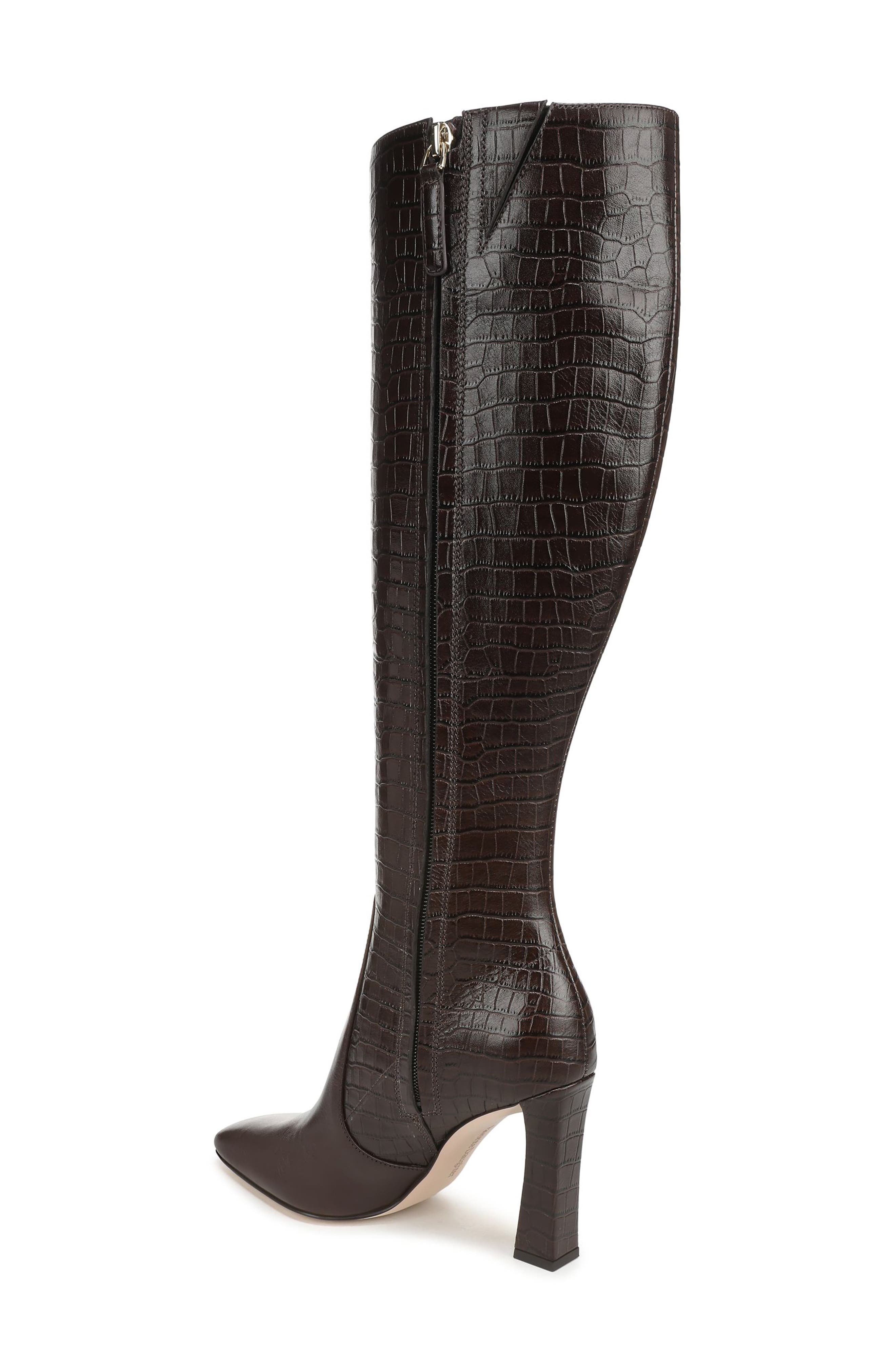 Hadley Croc Embossed Leather Knee High Boot, Alternate, color, COFFEE BEAN