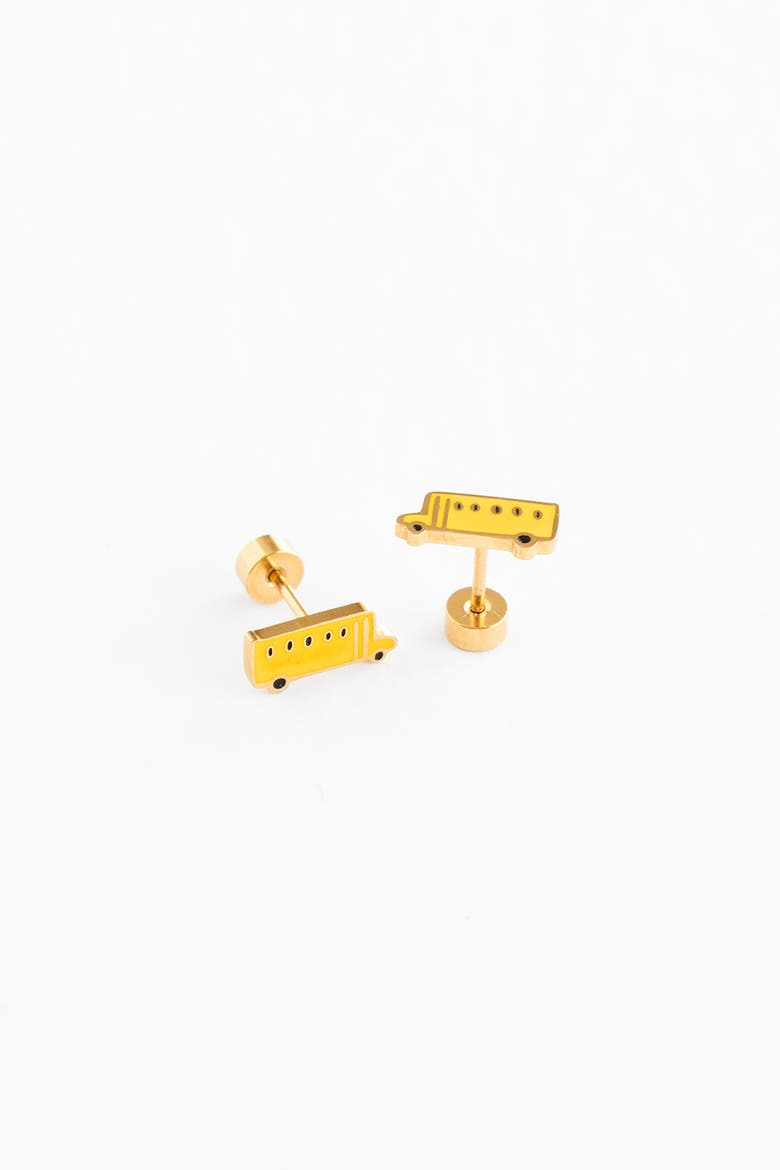 Girls' School Bus Flatback Stud Hypoallergenic Earrings, Alternate, color, Yellow