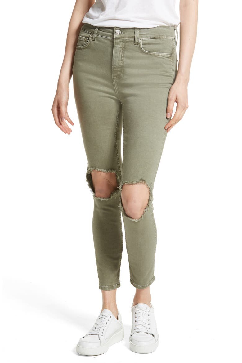 We the Free by Free People High Rise Busted Knee Skinny Jeans, Main, color, MOSS