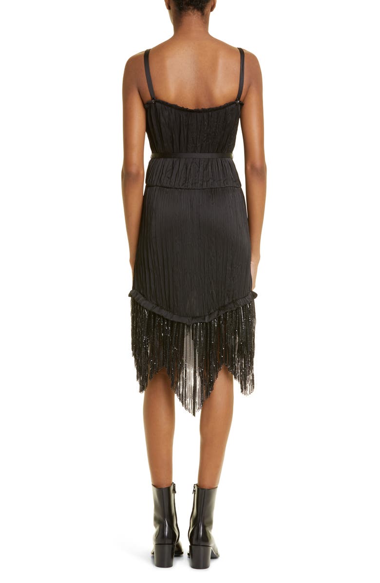 Rabanne Metallic Mesh Fringe Crinkled Satin Midi Dress, Alternate, color, 