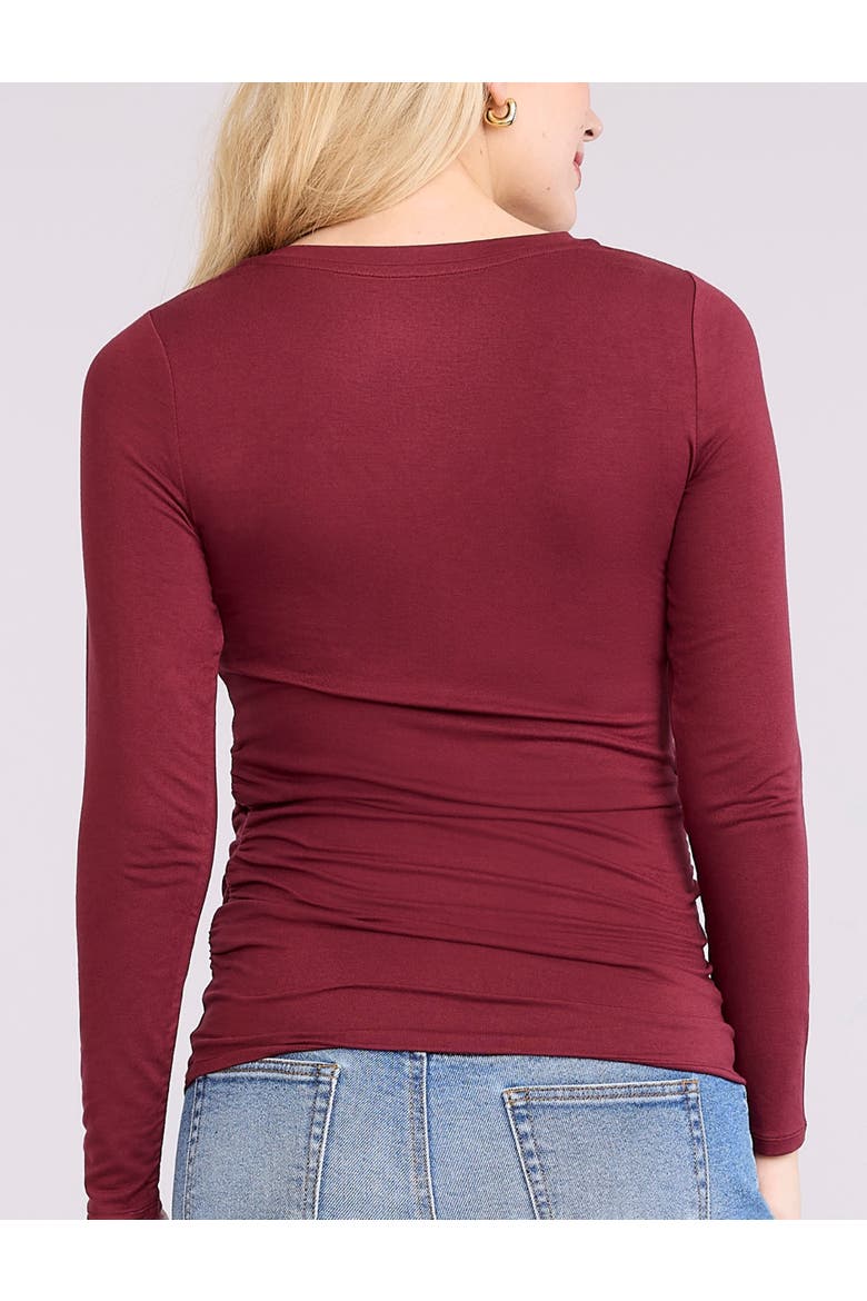 V-Neck Side-Ruched Maternity Long Sleeve Tee, Alternate, color, Tawny Port