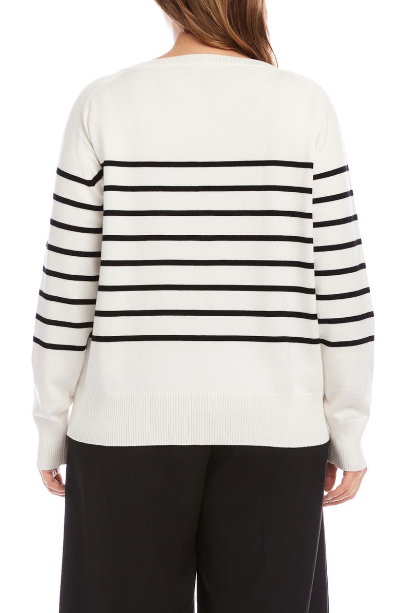 Karen Kane Stripe Henley Sweater, Alternate, color, Off White/ Black