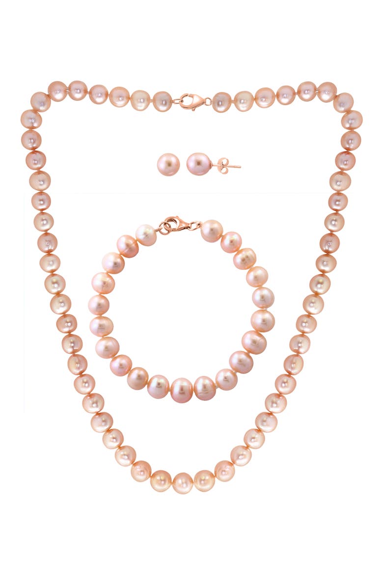 Freshwater Pearl Earrings, Bracelet & Necklace Set, Main, color, PEACH