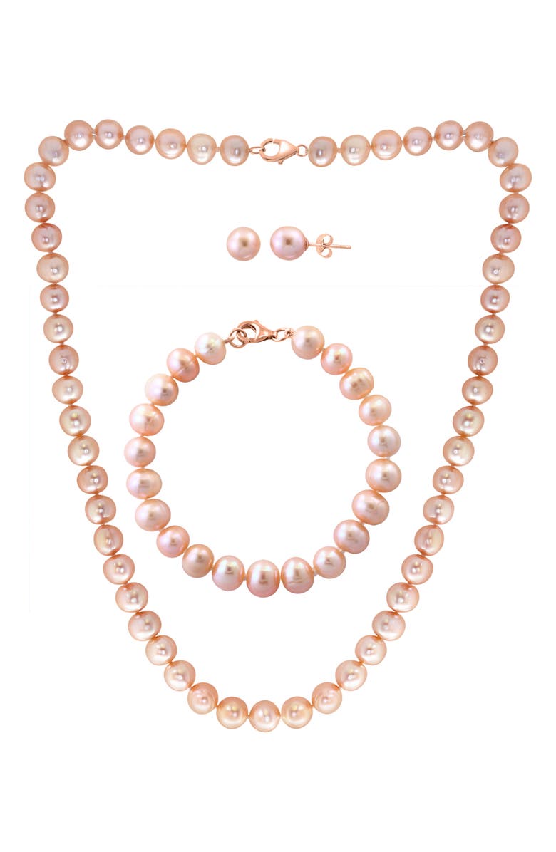 EFFY Freshwater Pearl Earrings, Bracelet & Necklace Set, Main, color, Peach
