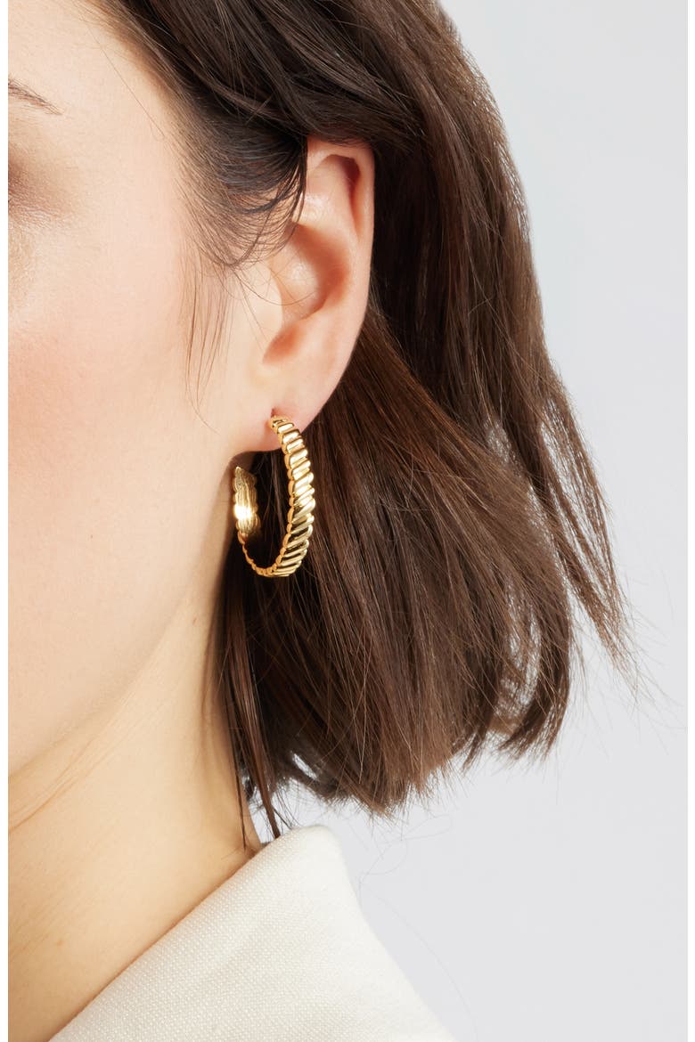 Demi-Fine Ridged Hoop Earrings, Alternate, color, 14K GOLD PLATED