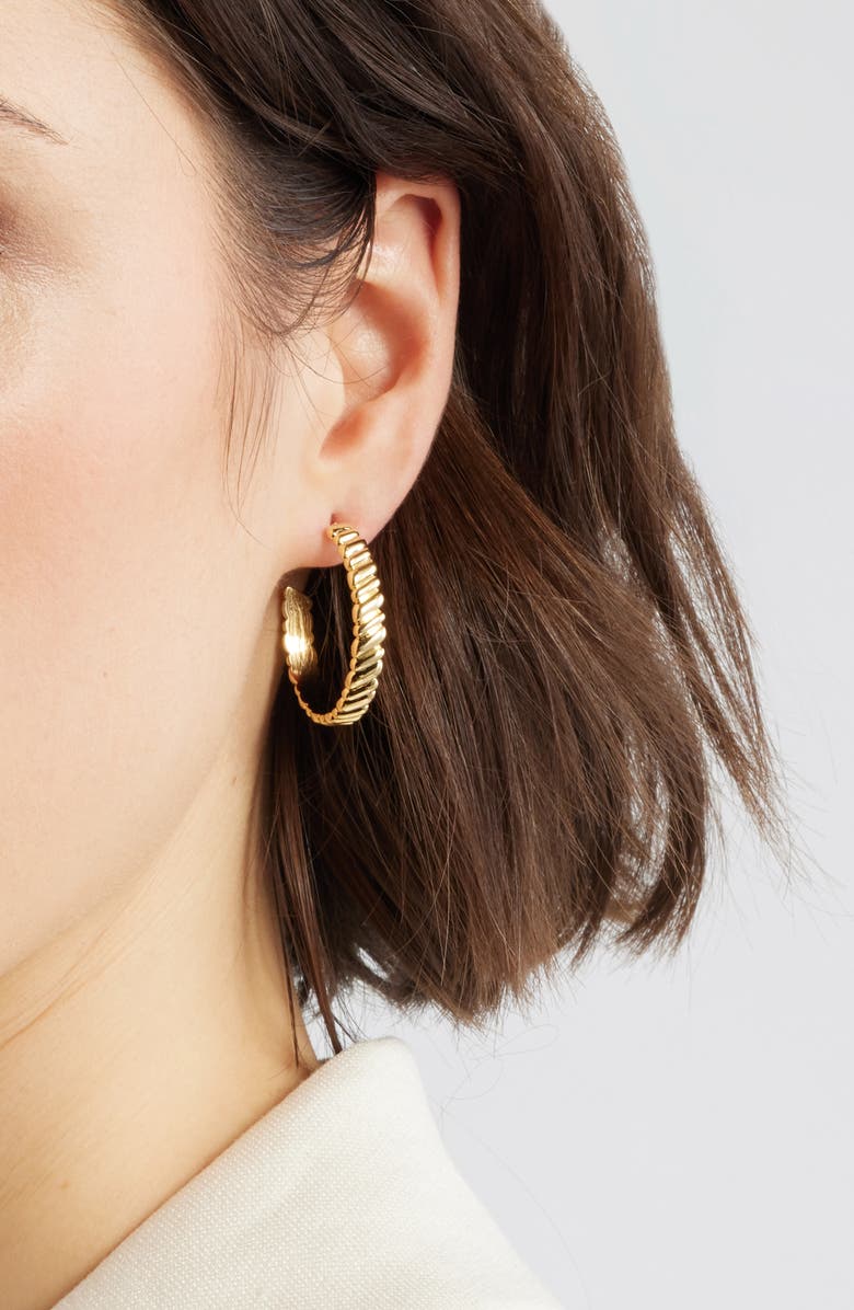 Nordstrom Demi-Fine Ridged Hoop Earrings, Alternate, color, 14K Gold Plated