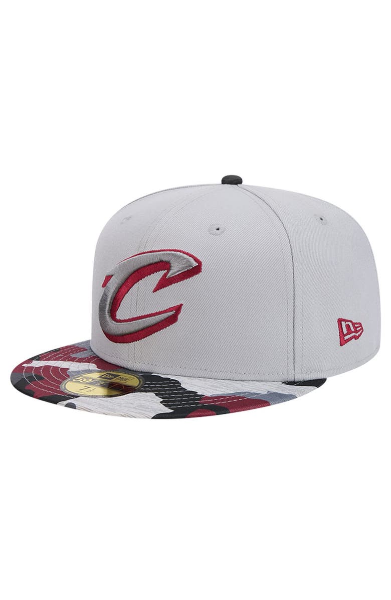 New Era Men's New Era Gray Cleveland Cavaliers Active Color Camo Visor 59FIFTY Fitted Hat, Main, color, 