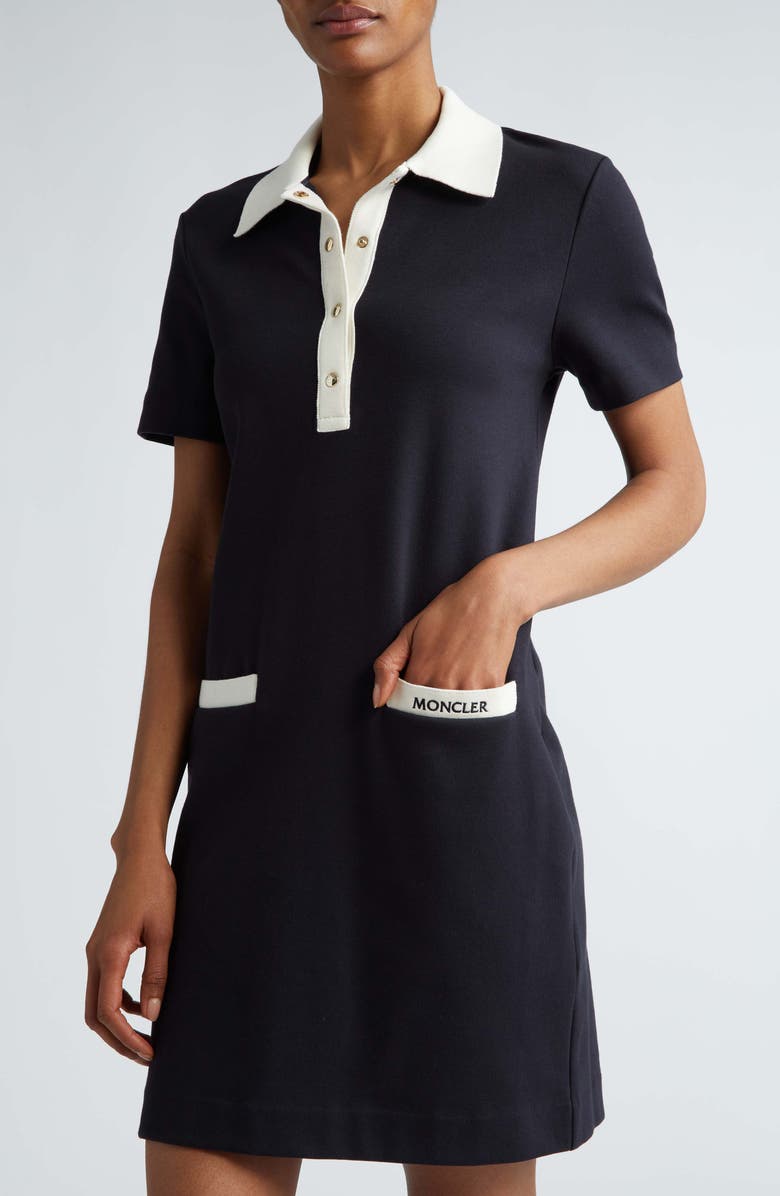 Moncler Stretch Cotton Polo Dress, Alternate, color, Dark Navy Blue