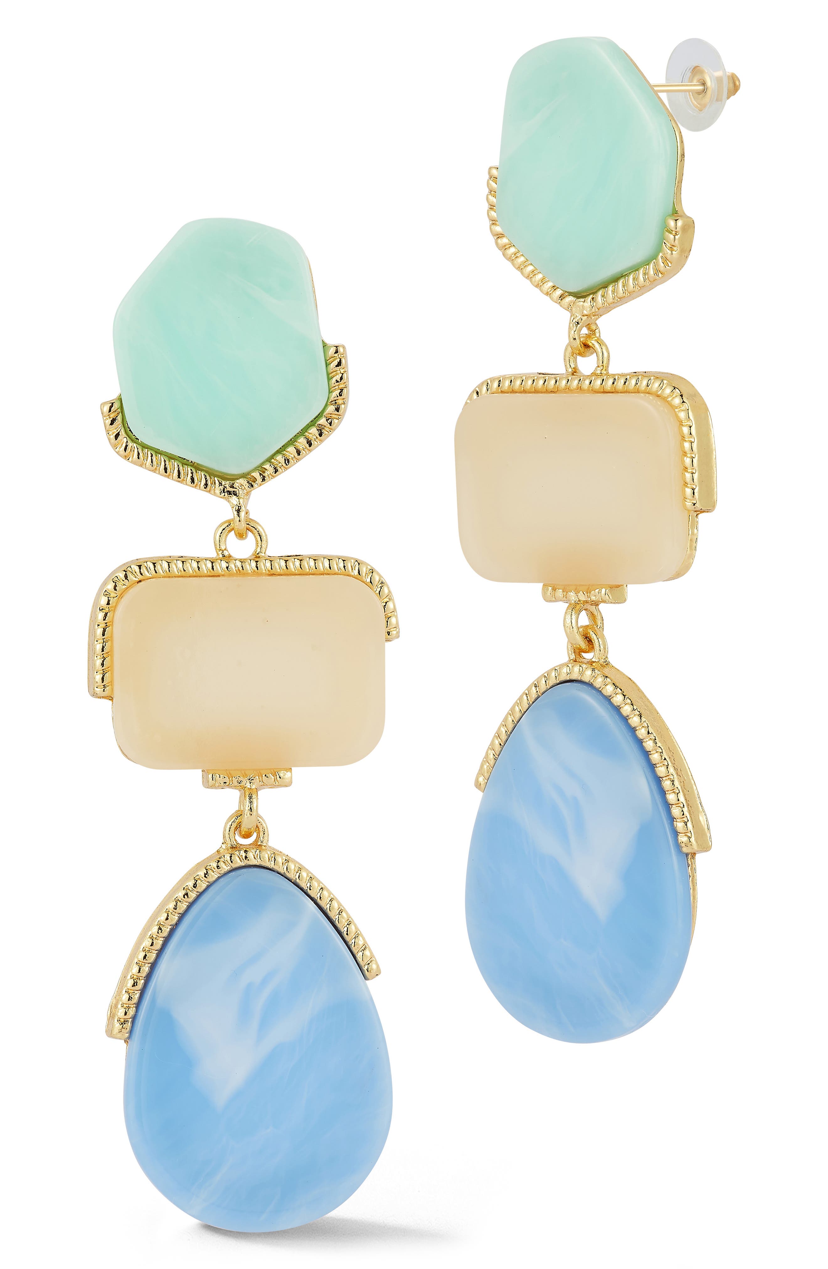 Geometric Triple Stone Drop Earrings