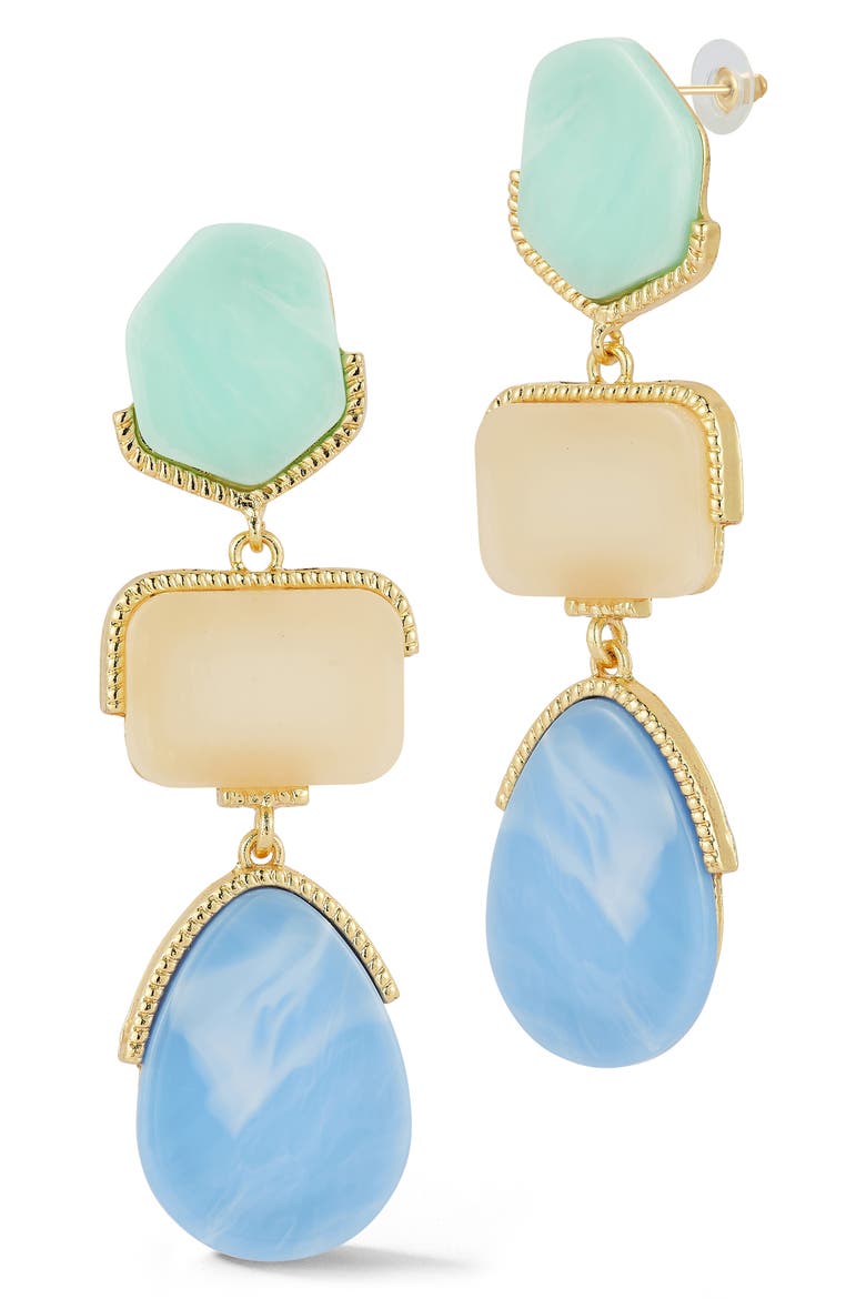 Geometric Triple Stone Drop Earrings, Main, color, BLUE MULTI/ GOLD