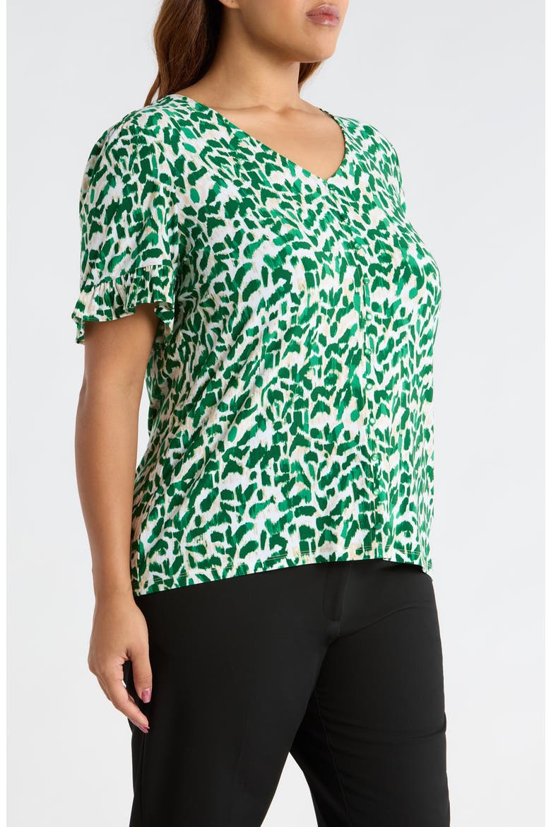 Ruffle V-Neck Top, Alternate, color, TROPICAL GREEN MULTI