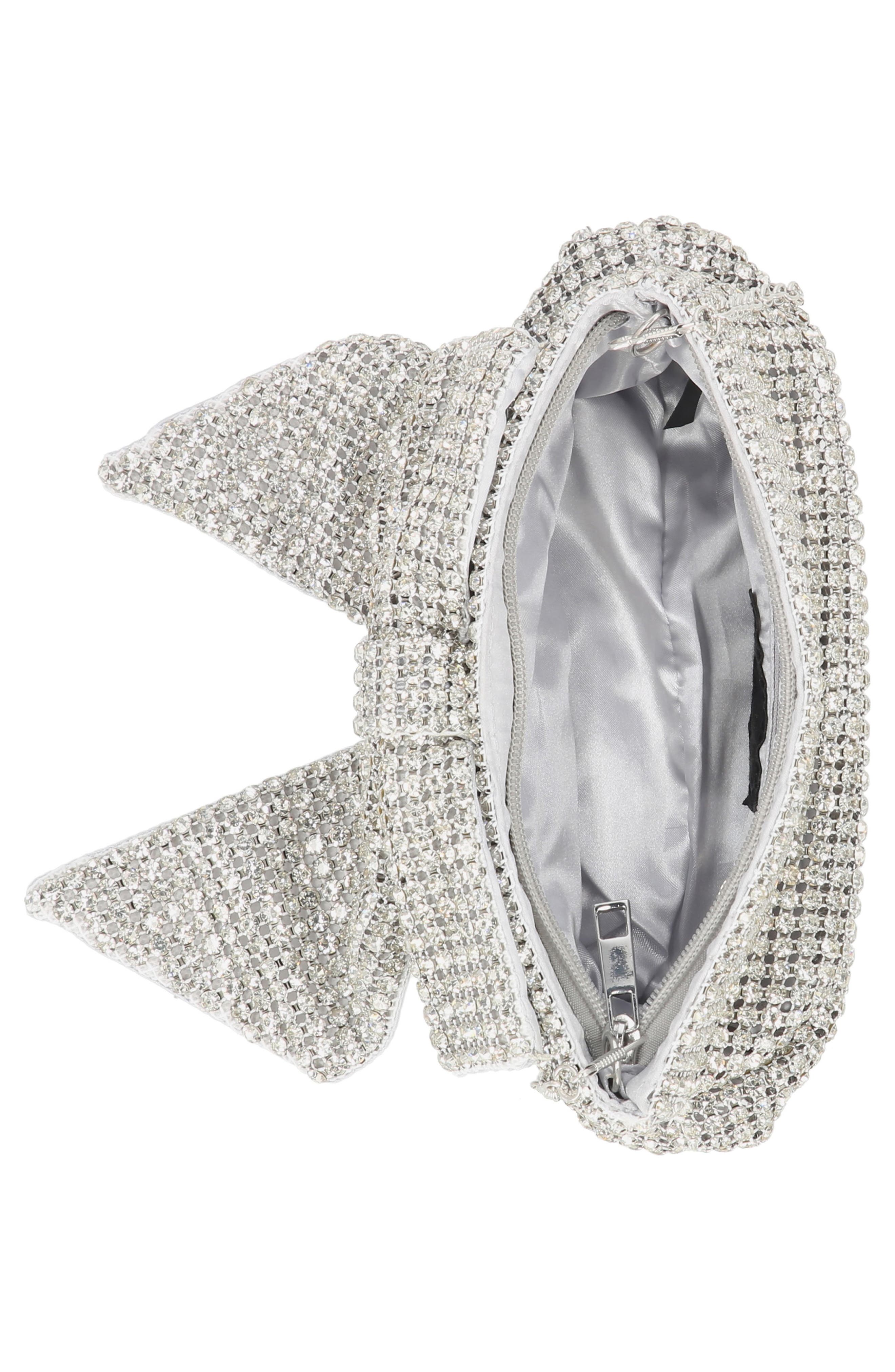 Jessica McClintock Bianca Bow Clutch, Alternate, color, Silver