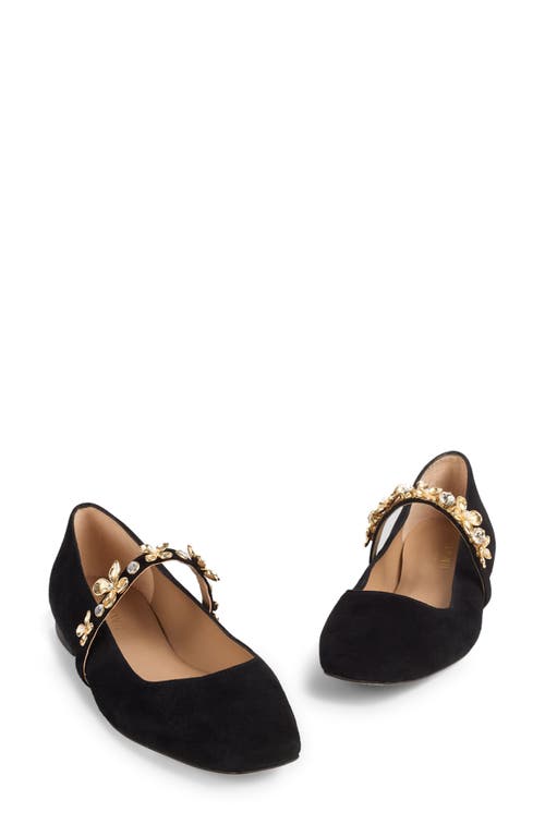 Lk Bennett Amber Flower Trim Mary Jane Flat In Black