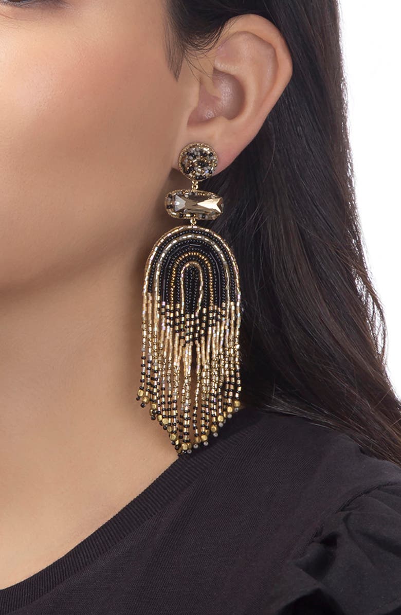Deepa Gurnani Ishani Beaded Drop Earrings, Alternate, color, Black Multi