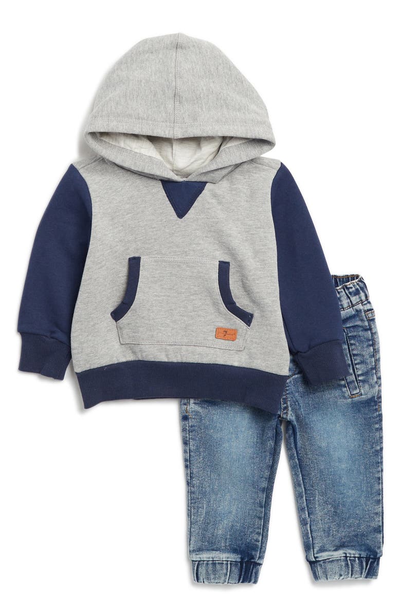 7 For All Mankind Colorblock Hoodie & Jeans Set, Main, color, 