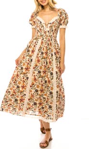 A COLLECTIVE STORY Floral Crochet Trim Midi Dress