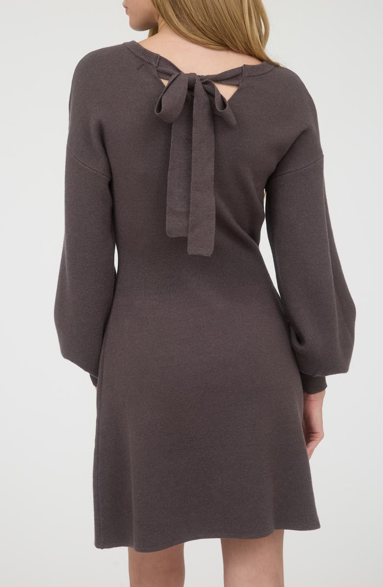 AUGUST SKY Tie Back Long Sleeve Minidress, Alternate, color, Charcoal