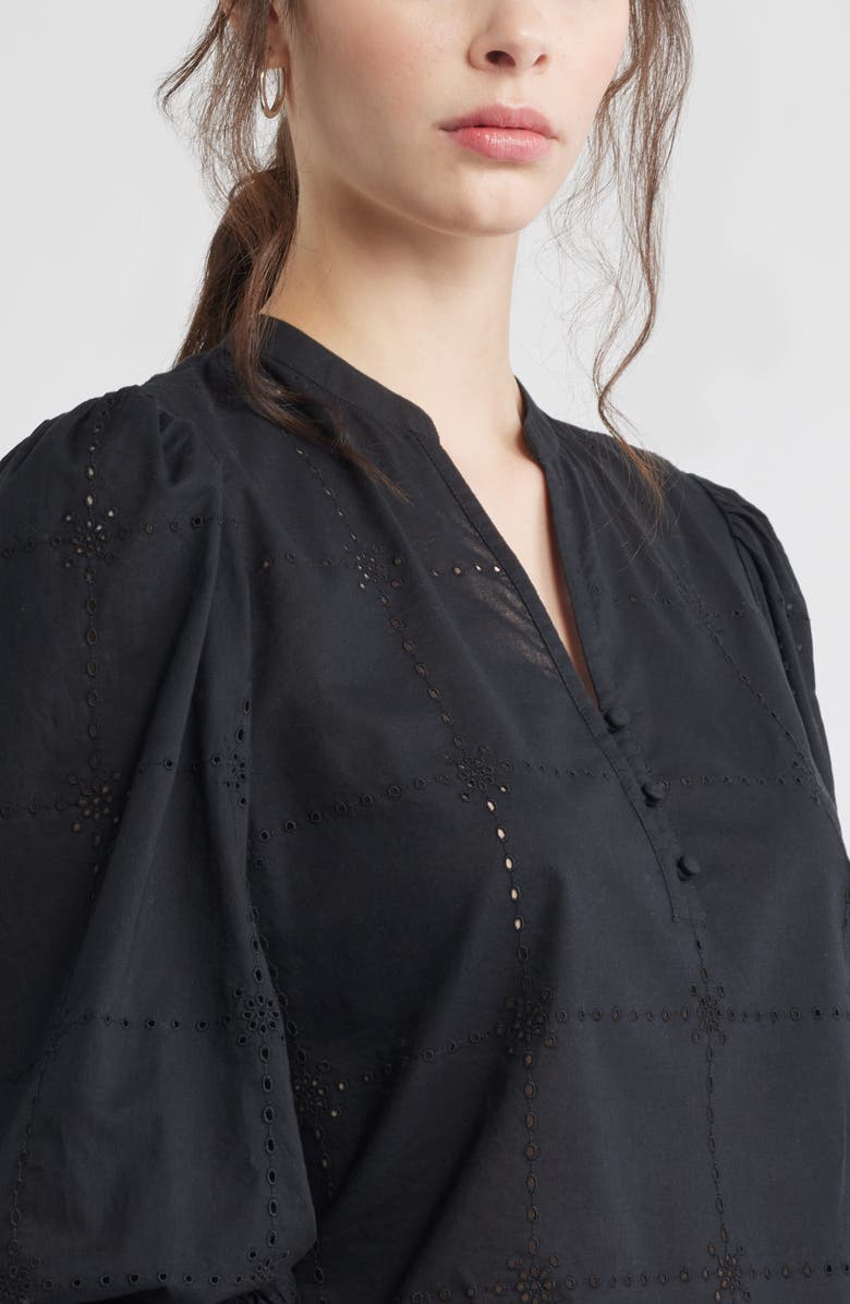 Caslon<sup>®</sup> Eyelet Embroidered Cotton Popover Top, Alternate, color, Black