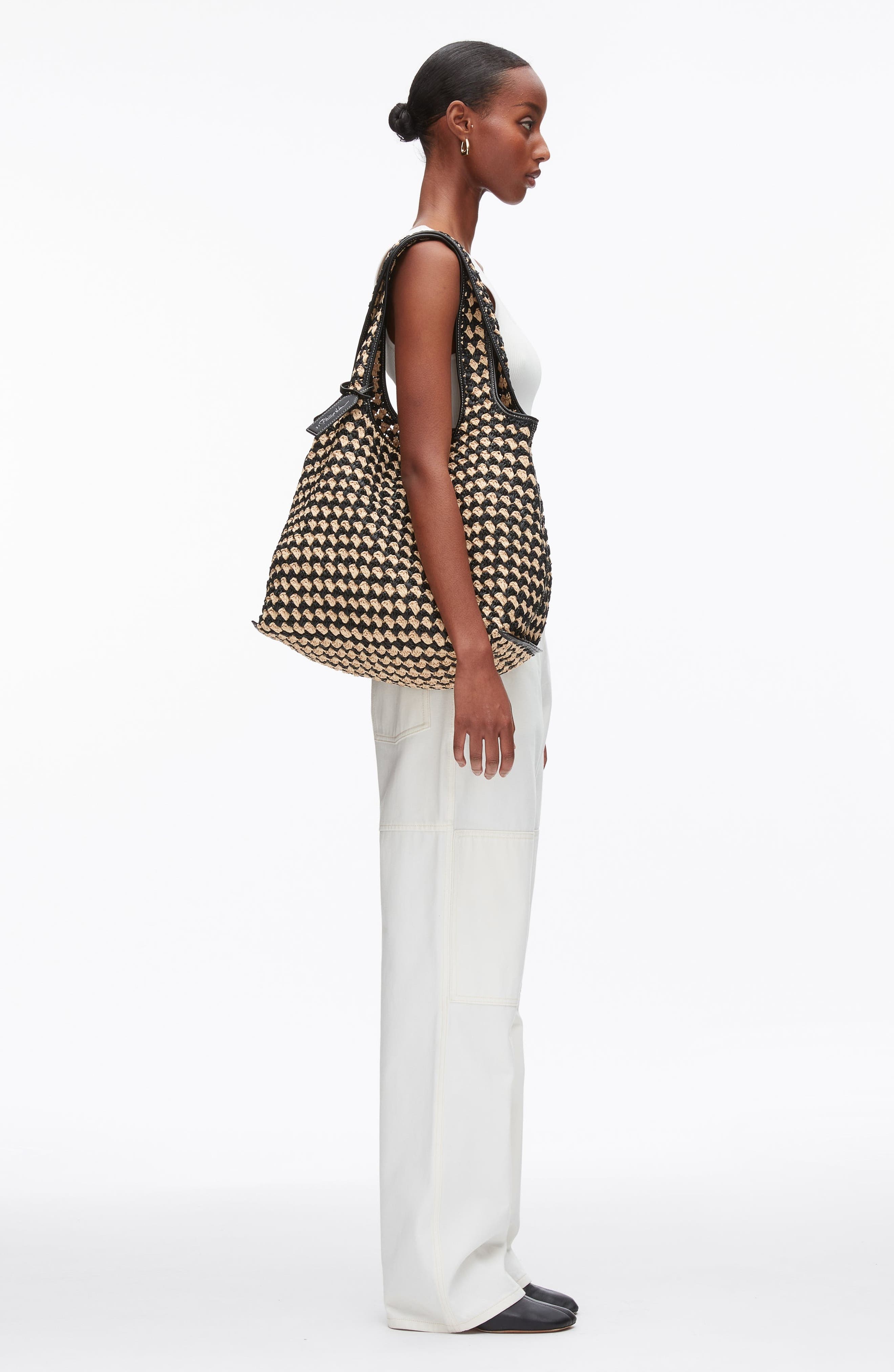 3.1 Phillip Lim Crochet Raffia Market Tote Bag, Alternate, color, Black-Buckwheat