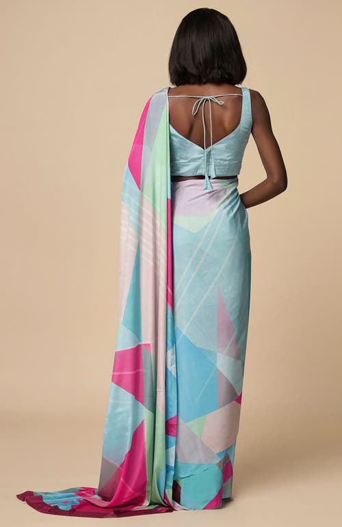 ONE MINUTE SAREE® ONE MINUTE SAREE® KRISS TURQUOISE ABSTRACT CREPE READY TO WEAR ONE MINUTE SAREE 