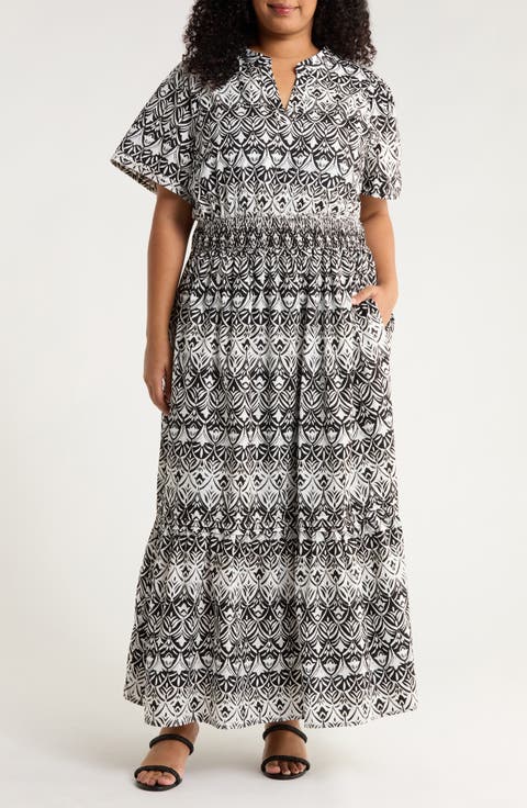 La Palma Floral Belraj Tiered Cotton Maxi Dress (Plus)