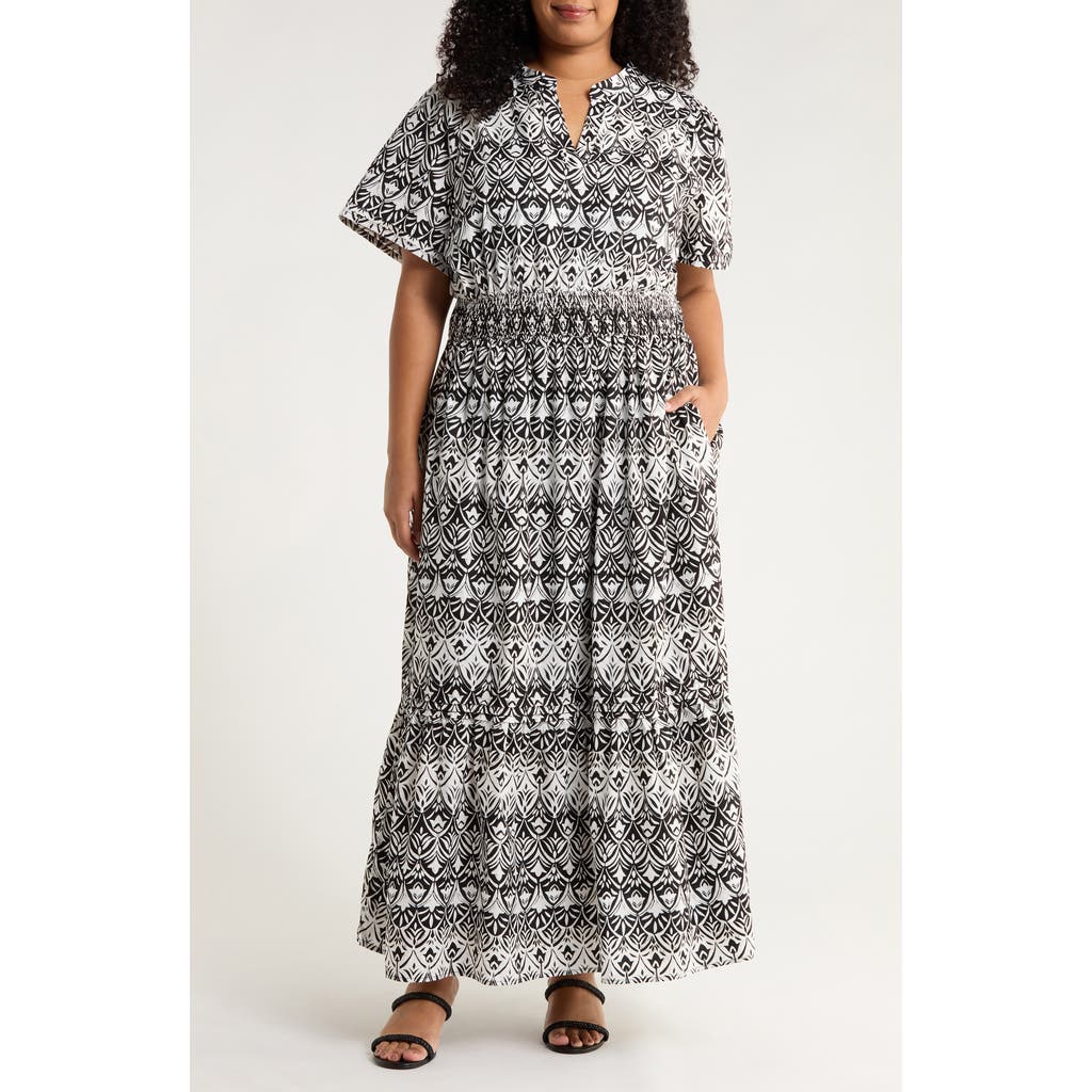 Sugarlips La Palma Floral Belraj Tiered Cotton Maxi Dress In Gray