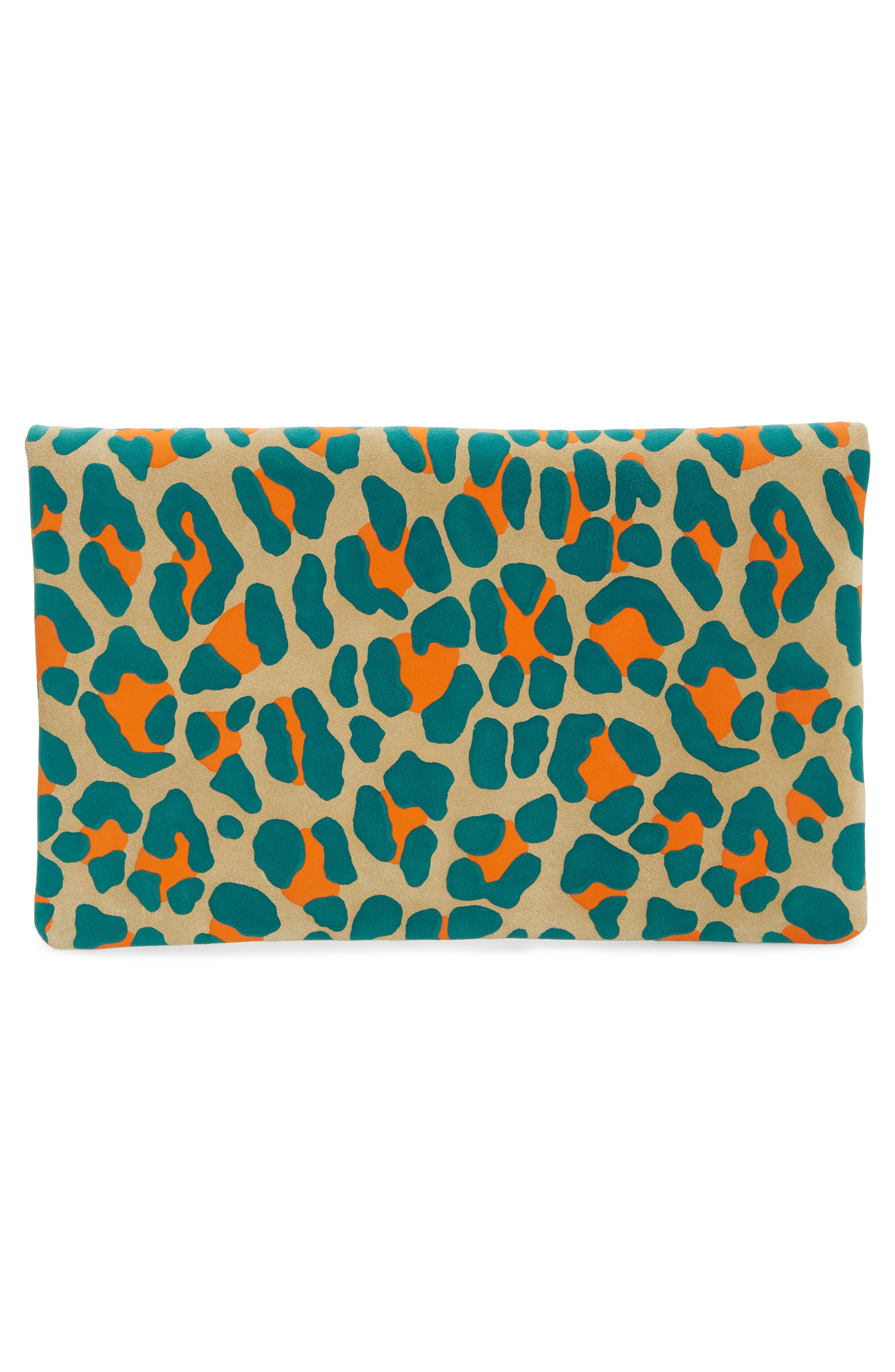 Clare V. Leopard Print Suede Foldover Clutch, Alternate, color, 