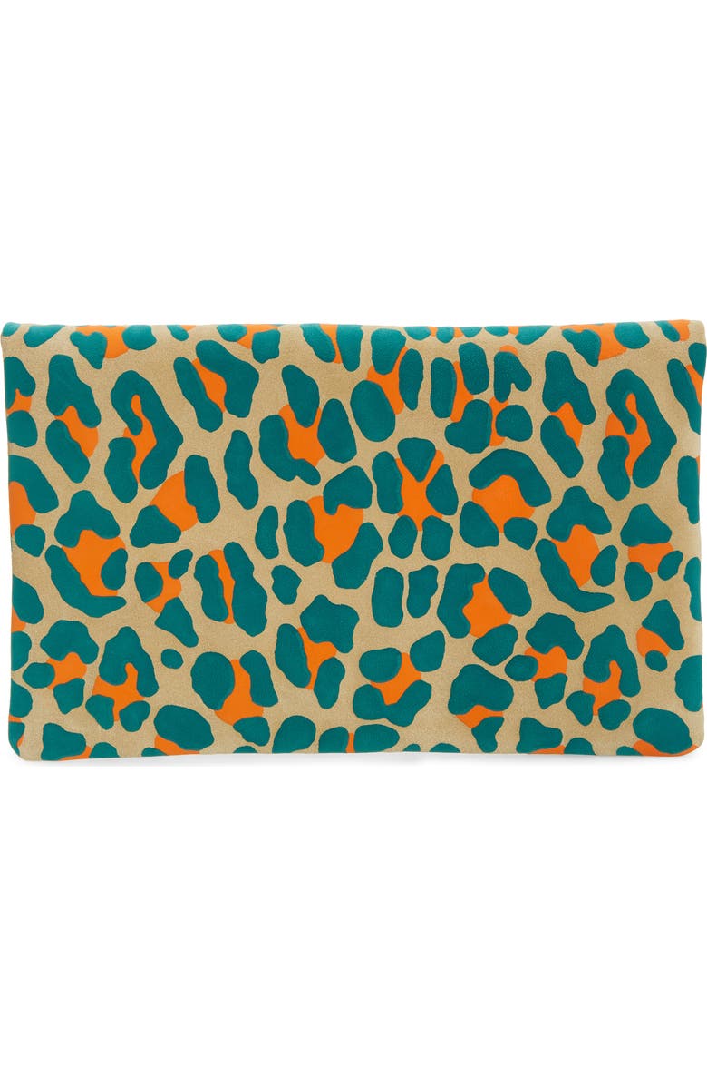 Clare V. Leopard Print Suede Foldover Clutch, Alternate, color,