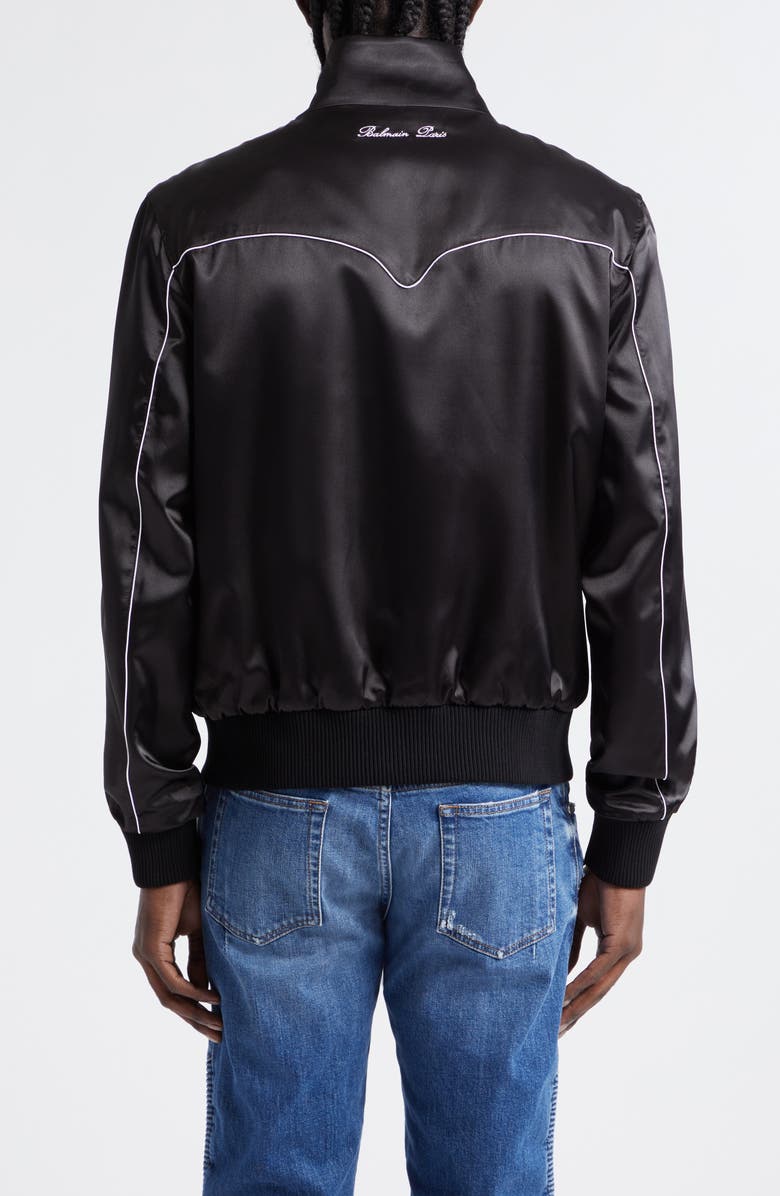 Balmain Reversible Satin Bomber Jacket, Alternate, color,
