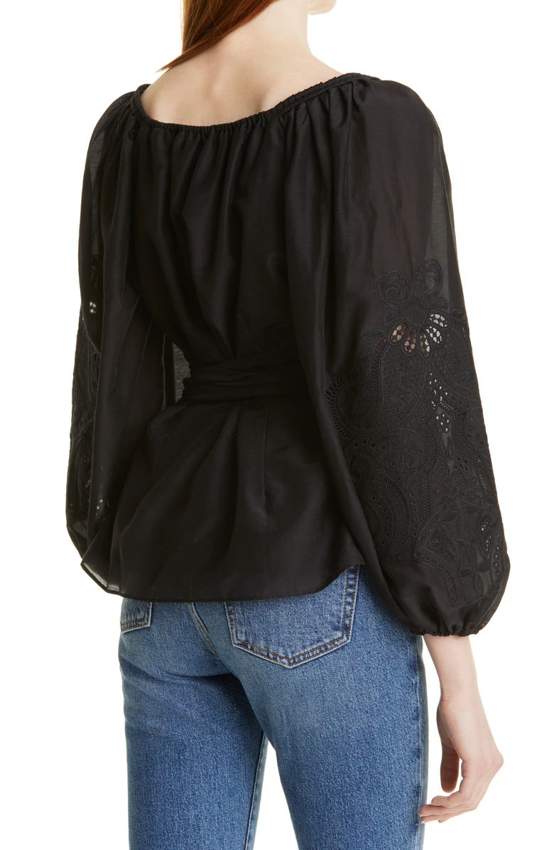 KOBI HALPERIN Norah Balloon Sleeve Cotton & Silk Wrap Blouse, Alternate, color,