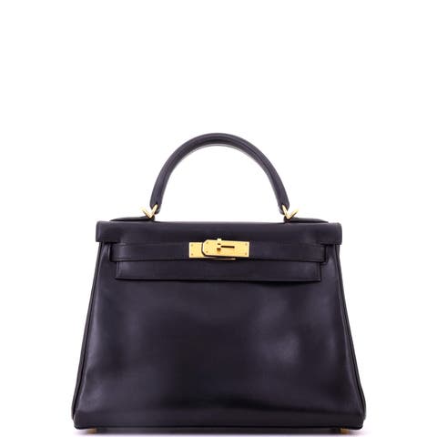 Kelly Handbag Black Box Calf with Gold Hardware 28