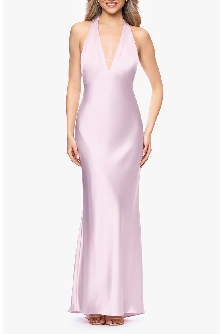 Halter Satin Gown, Main, color, LIGHT PINK